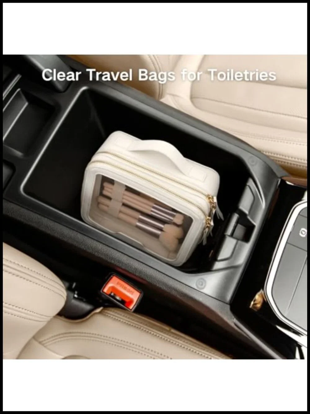 Clear Makeup Bag PU Leather Travel Toiletry Organizer Hard Frame Cosmetic Case